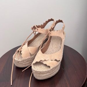 Chloé ankle tie tan suede wedges